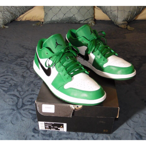 Jordan 1 Low Shoe Mens 15 Pine‎ Green (GS) EUC Basket Ball Trainer - Picture 1 of 12